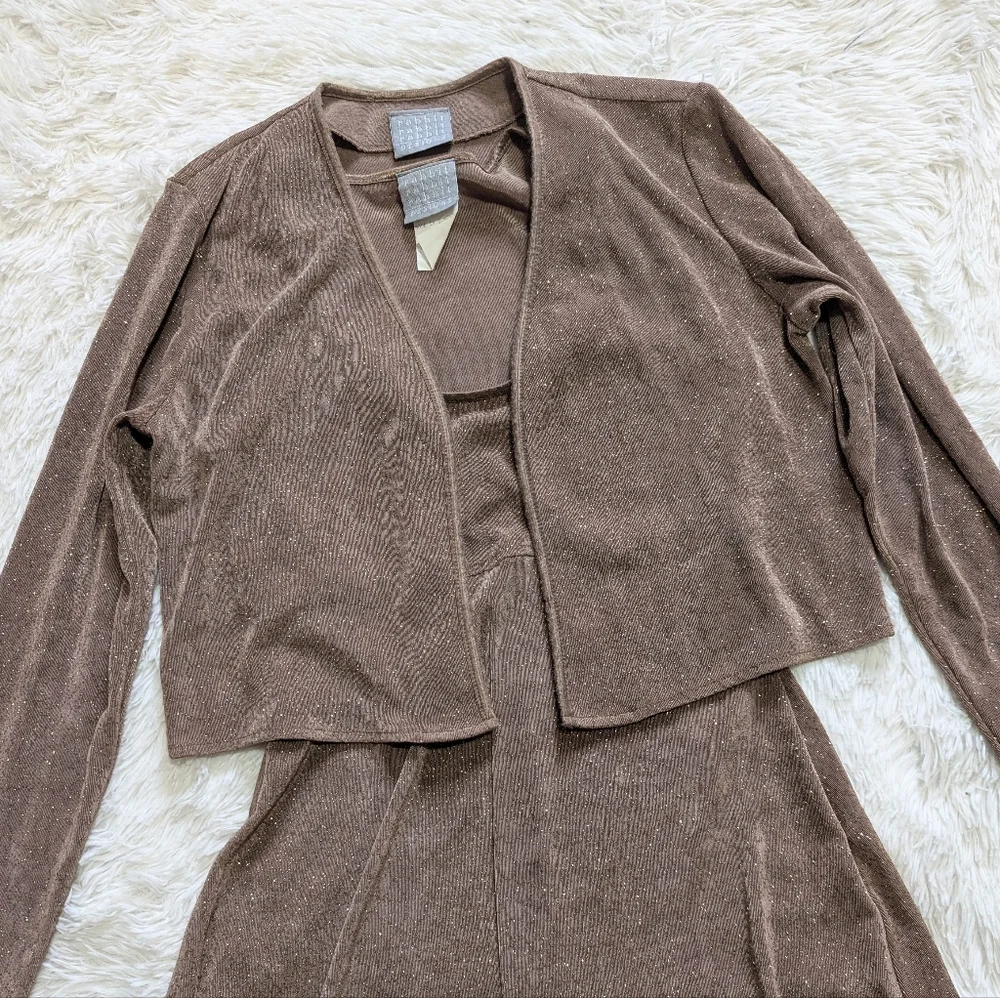 Vintage Rabbit Designs Slinky Gold Sparkly Formal Dress Cardigan Set Size 6 - Picture 4 of 17